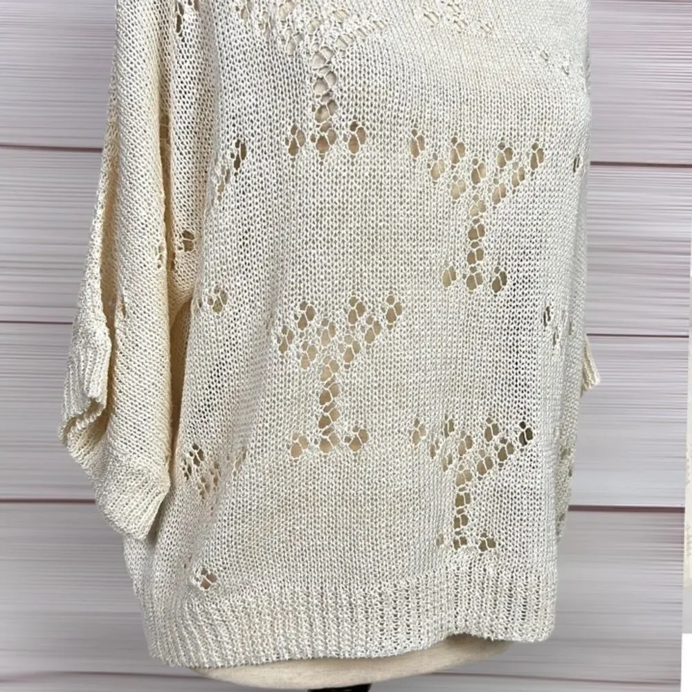 MOODS of NORWAY Cream Knit Top Seeater Boat Neck Batwing Sleeves Linen Blend M
